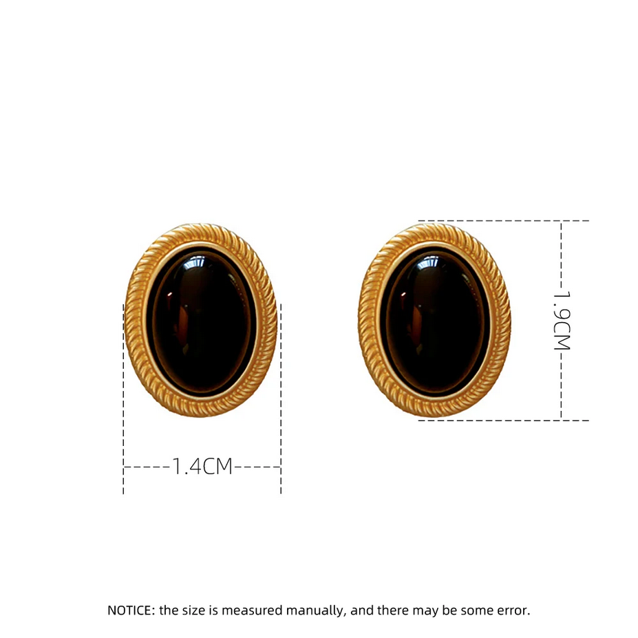 Vintage Gold & Black Oval Stud Earrings