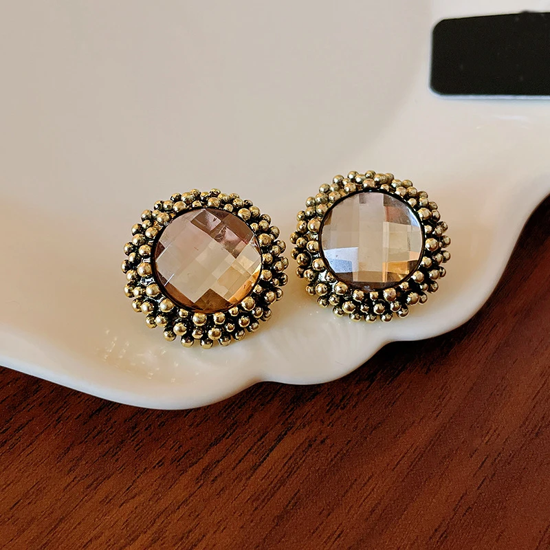 Vintage Bronze Rhinestone Stud Earrings