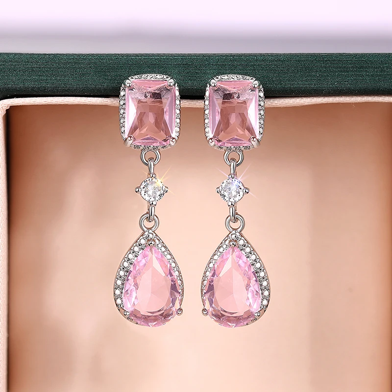 Luxury Pink & Yellow Cubic Zirconia Dangle Earrings