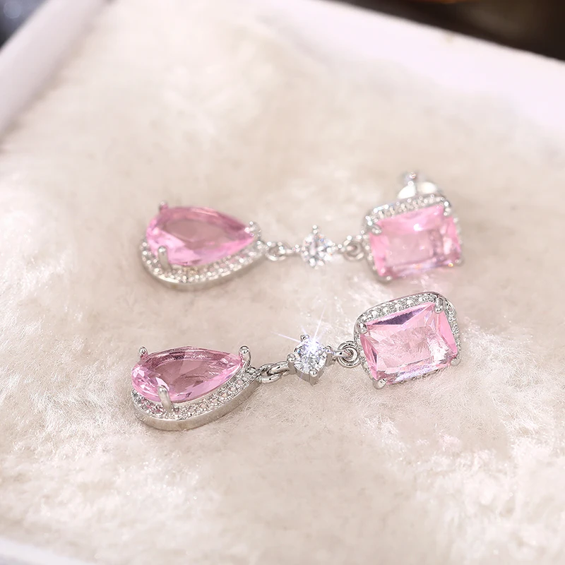 Luxury Pink & Yellow Cubic Zirconia Dangle Earrings