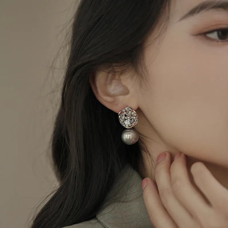 ElegantPearl Crystal Inlaid Stud Earrings for Women