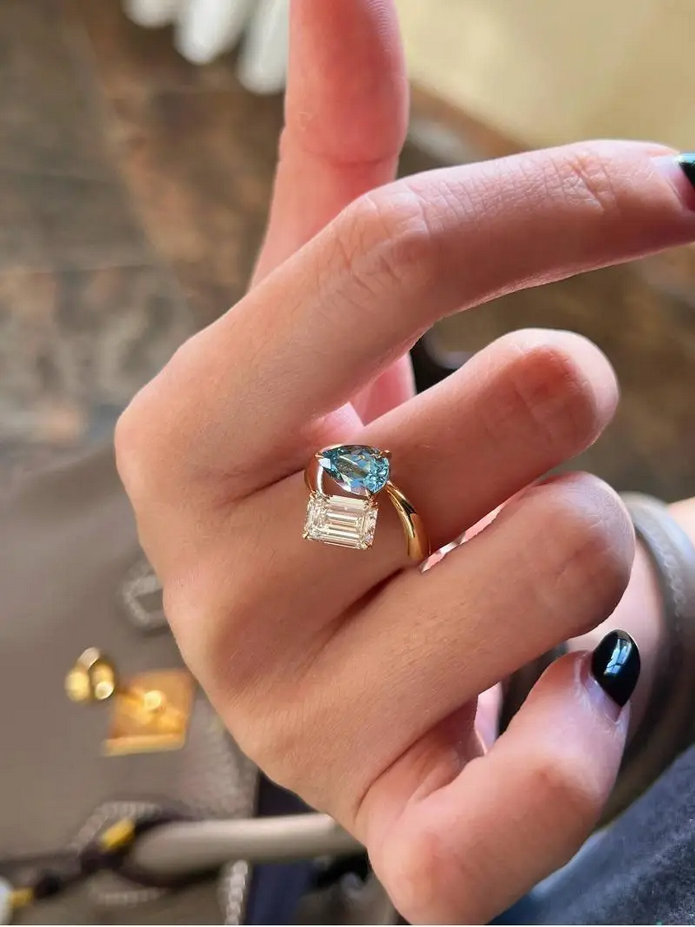 Luxury 925 Sterling Silver Aquamarine Droplet Ring