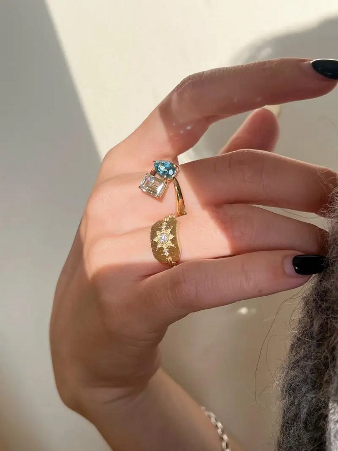 Luxury 925 Sterling Silver Aquamarine Droplet Ring