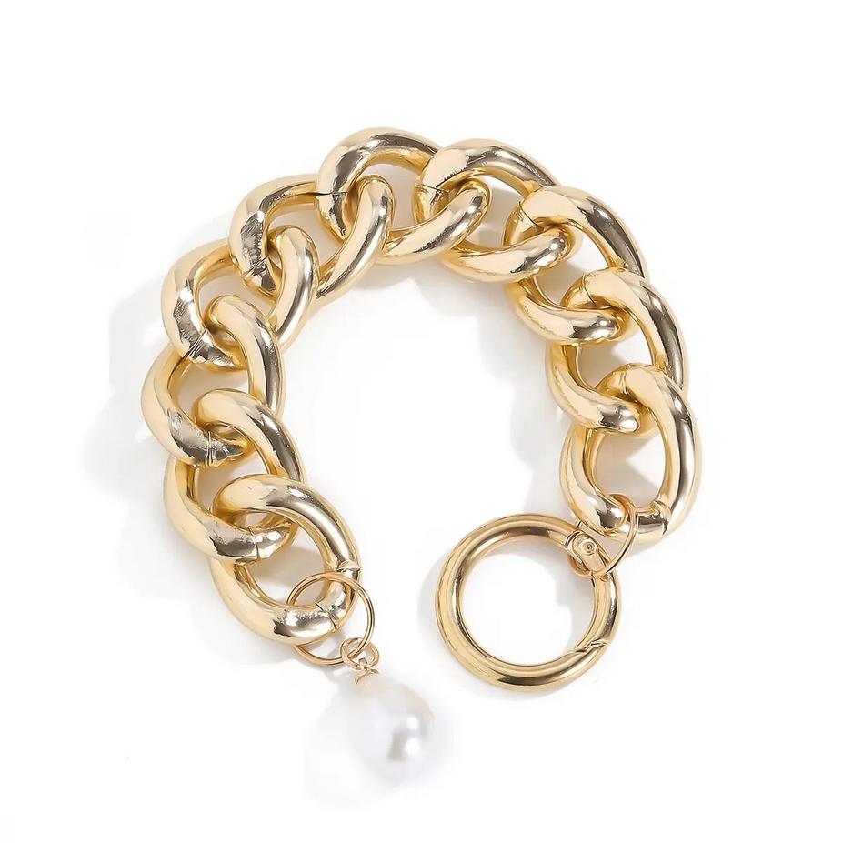 Gold Chain Bracelet with Pearl Pendant