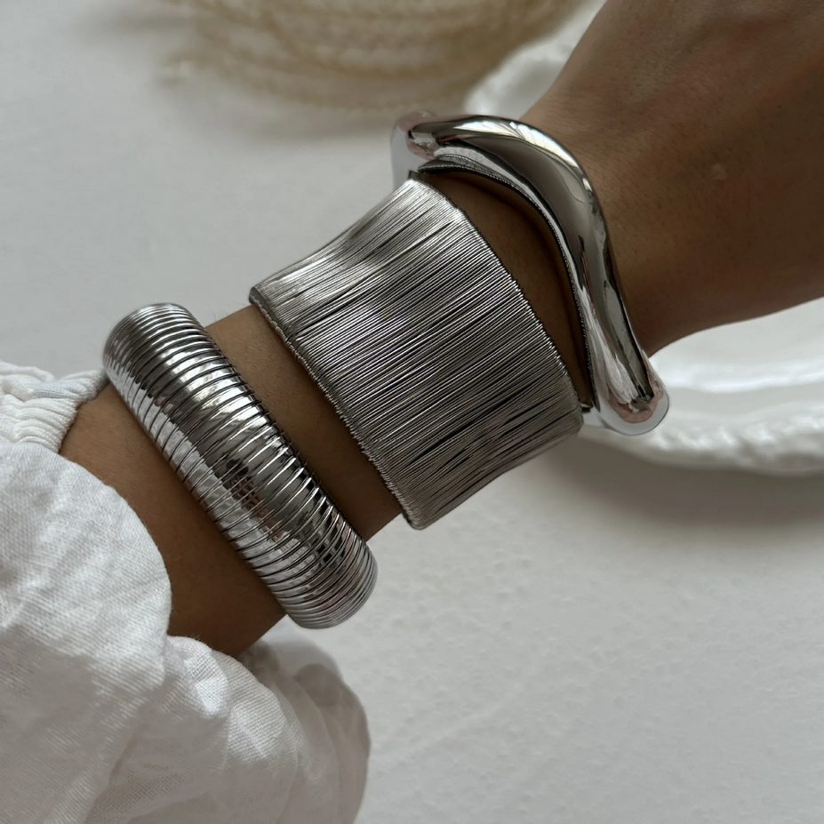 Vintage Silver Wide Cuff Bracelet Set