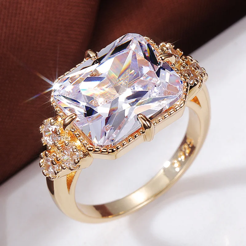 Brilliant Golden Crystal CZ Ring