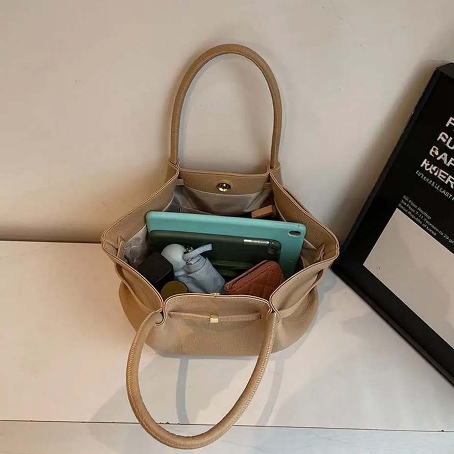 Large Capacity Stylish Solid Color PU Leather Handbag