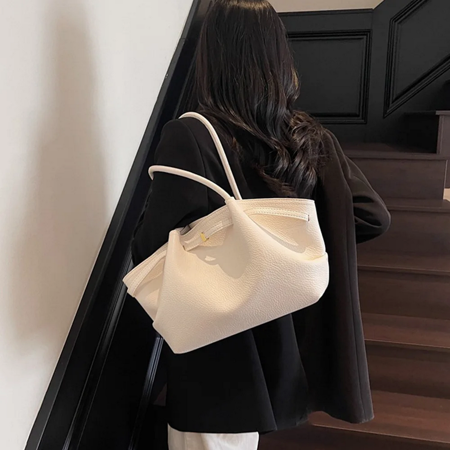 Large Capacity Stylish Solid Color PU Leather Handbag