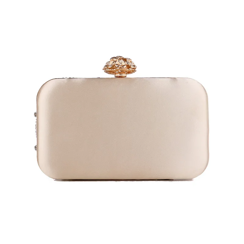Women’s Satin Rhinestone Clutch Vintage Flower Evening Bag