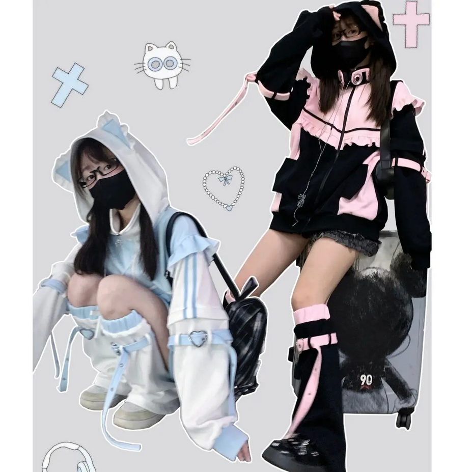 Women’s Japanese Y2K Sweet Hoodie Cute Casual Oversized Coat