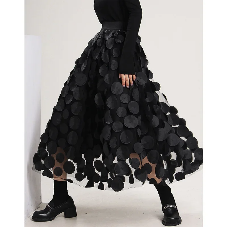 Black Vintage Tulle Mesh Skirt Polka Dot Design