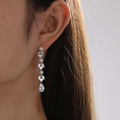 Luxury Cubic Zirconia Pearl Long Dangle Earrings for Women