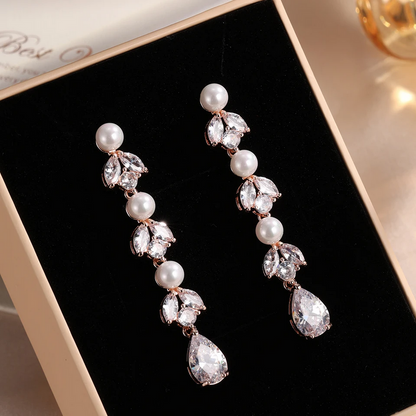 Luxury Cubic Zirconia Pearl Long Dangle Earrings for Women