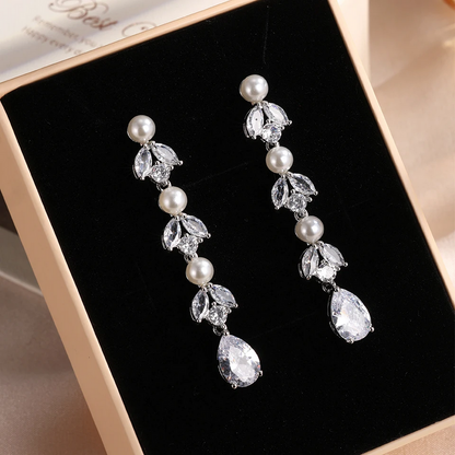 Luxury Cubic Zirconia Pearl Long Dangle Earrings for Women