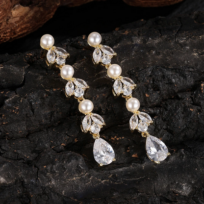 Luxury Cubic Zirconia Pearl Long Dangle Earrings for Women