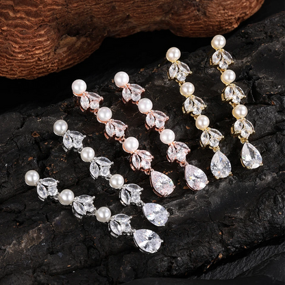 Luxury Cubic Zirconia Pearl Long Dangle Earrings for Women