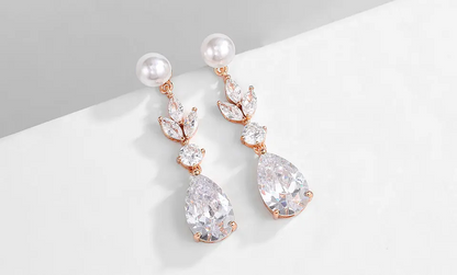 Drop Shape Pearl Cubic Zirconia Pendant Dangle Earrings