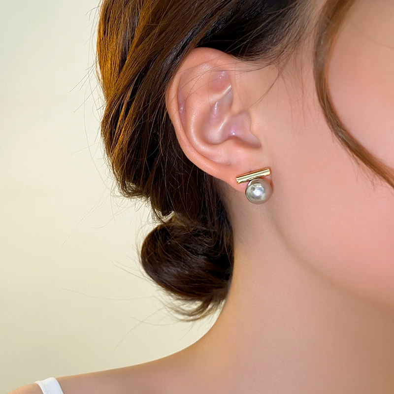 French Minimalist Grey Faux Pearl Earrings
