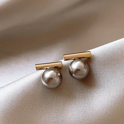 French Minimalist Grey Faux Pearl Earrings
