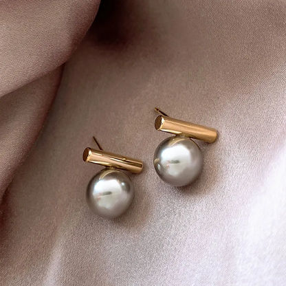 French Minimalist Grey Faux Pearl Earrings