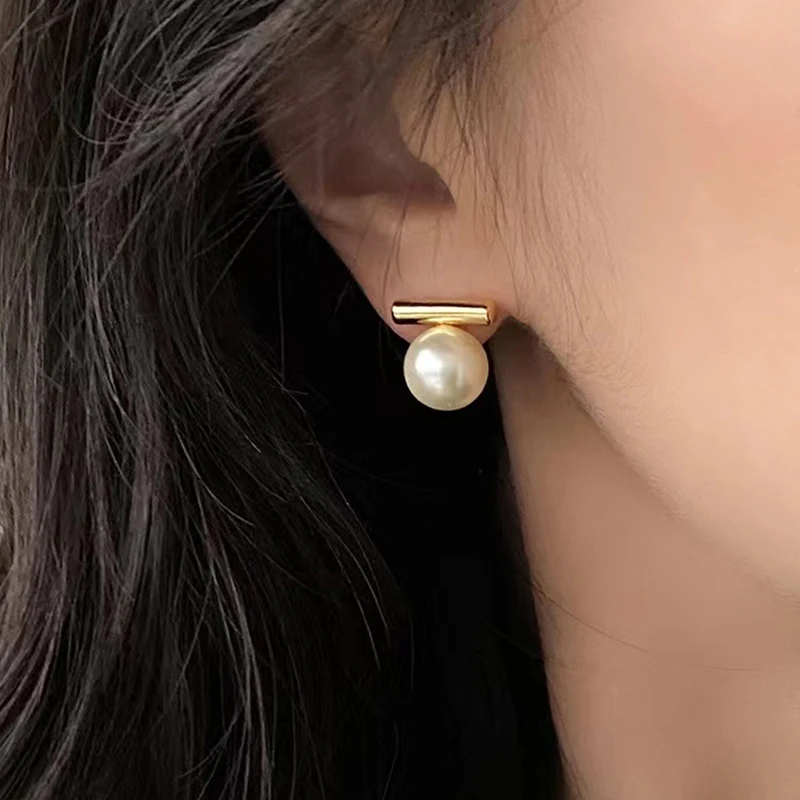 French Minimalist Grey Faux Pearl Earrings