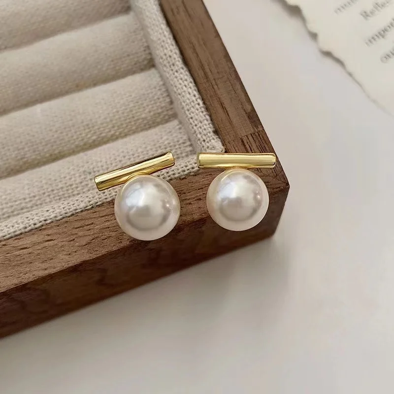 French Minimalist Grey Faux Pearl Earrings