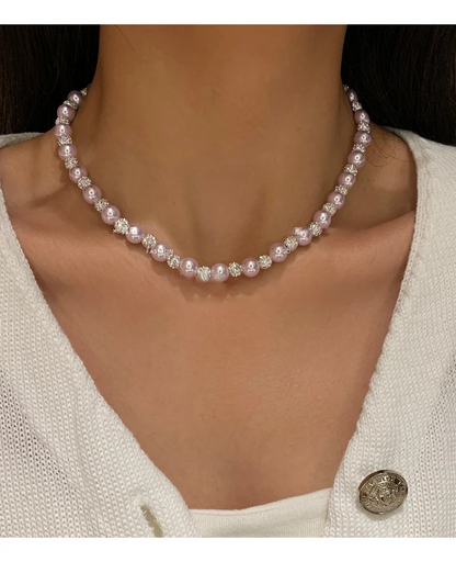 Elegant Rose Purple Pearl Bead Necklace and Bracelet Jewelry Set
