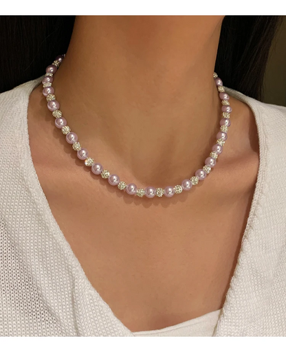 Elegant Rose Purple Pearl Bead Necklace and Bracelet Jewelry Set