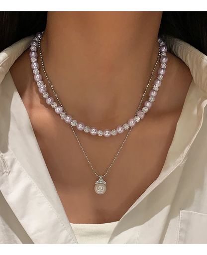 Elegant Rose Purple Pearl Bead Necklace and Bracelet Jewelry Set