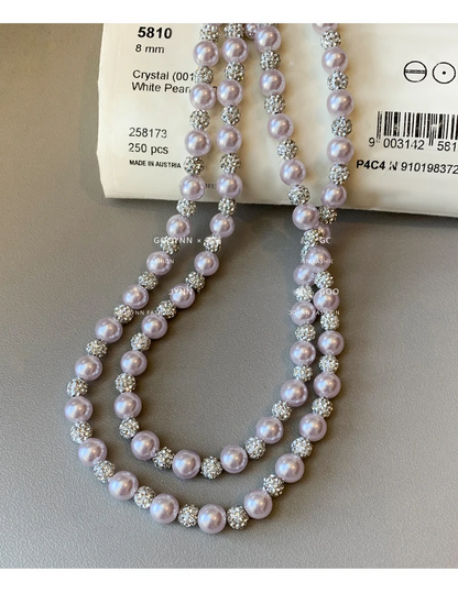 Elegant Rose Purple Pearl Bead Necklace and Bracelet Jewelry Set