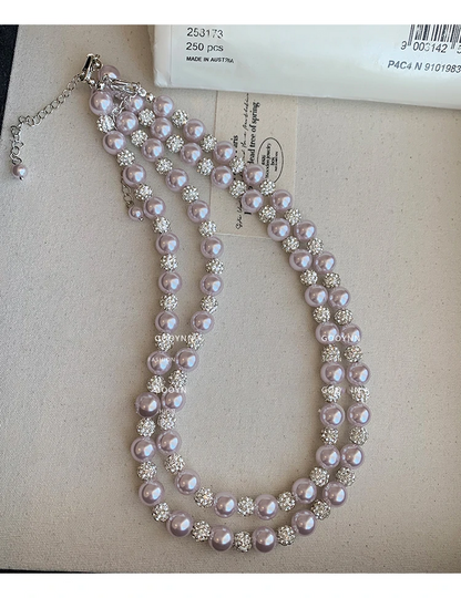 Elegant Rose Purple Pearl Bead Necklace and Bracelet Jewelry Set