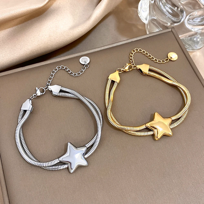 Gold & Silver Double Layer Stainless Steel Star Bracelet