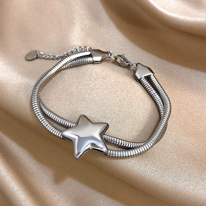 Gold & Silver Double Layer Stainless Steel Star Bracelet