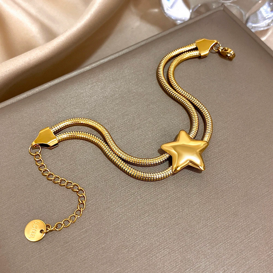 Gold & Silver Double Layer Stainless Steel Star Bracelet