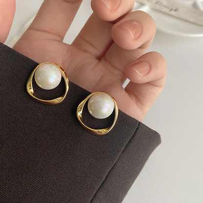 Elegant Gold Round Pearl Stud Earrings for Women