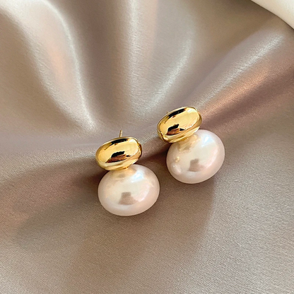 French Elegant Gold Pearls Stud Earrings