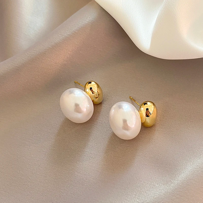 French Elegant Gold Pearls Stud Earrings
