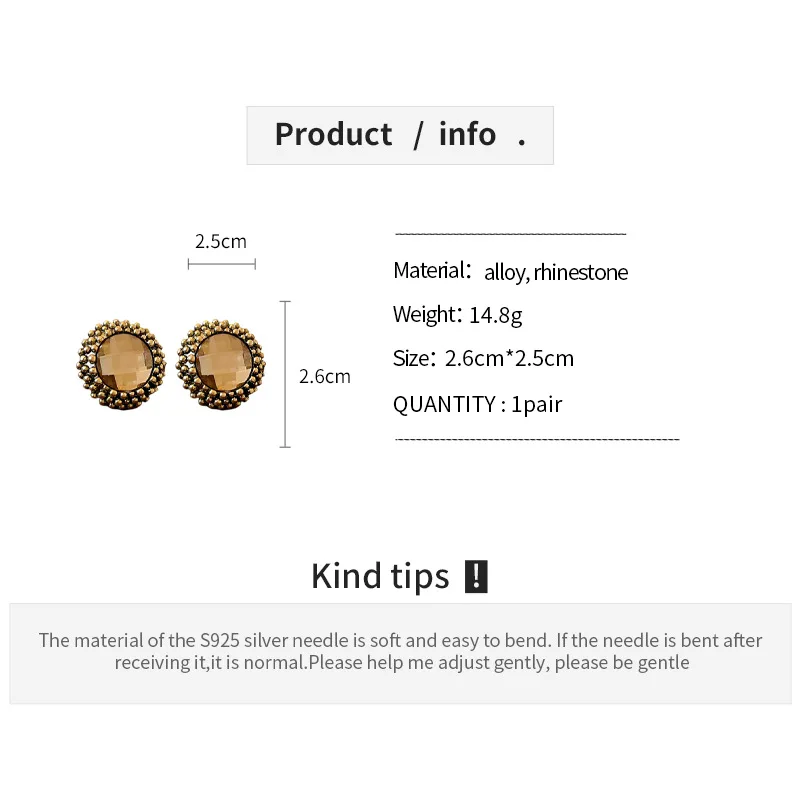 Vintage Bronze Rhinestone Stud Earrings