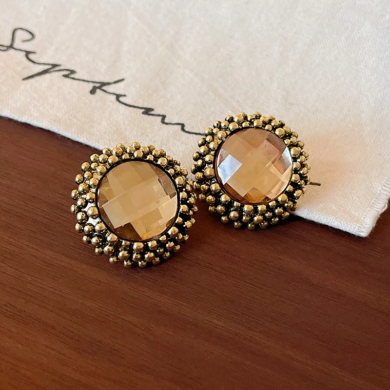 Vintage Bronze Rhinestone Stud Earrings
