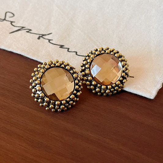 Vintage Bronze Rhinestone Stud Earrings