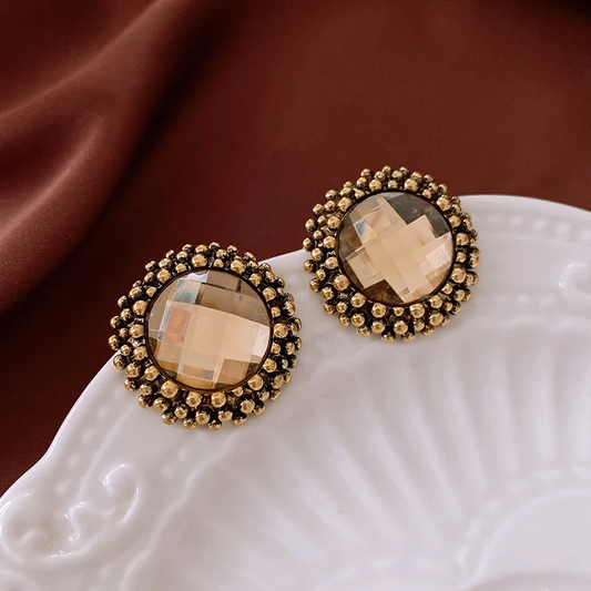 Vintage Bronze Rhinestone Stud Earrings