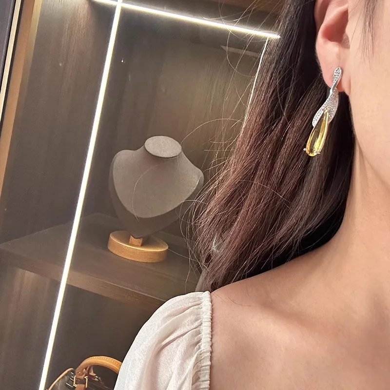 Luxury Zircon Leaf Drop Earrings