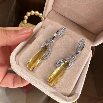 Luxury Zircon Leaf Drop Earrings
