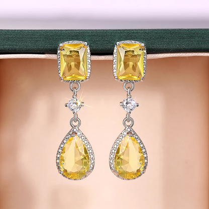 Luxury Pink & Yellow Cubic Zirconia Dangle Earrings