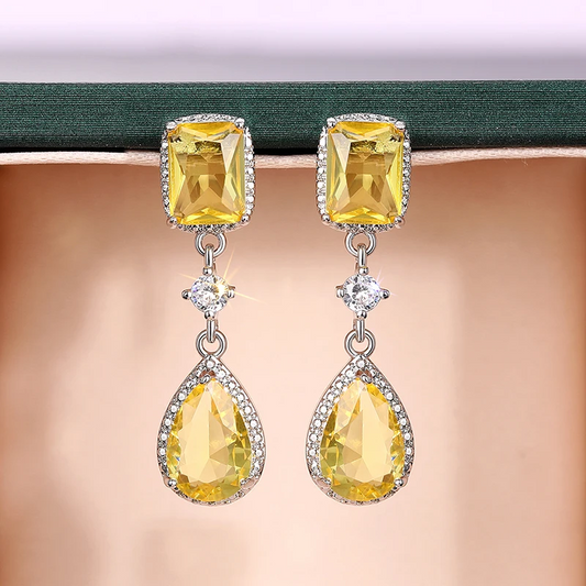 Luxury Pink & Yellow Cubic Zirconia Dangle Earrings
