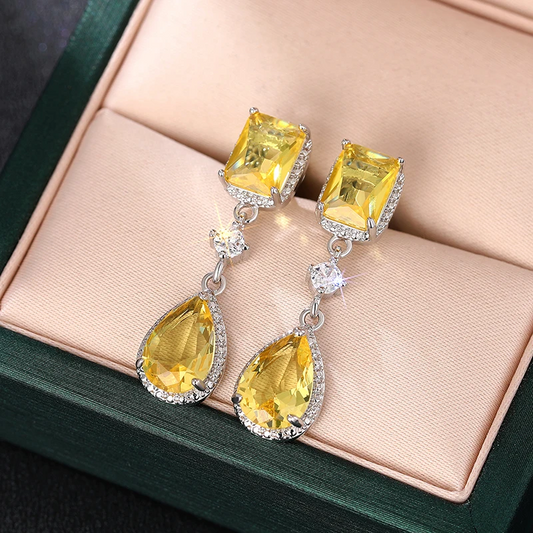 Luxury Pink & Yellow Cubic Zirconia Dangle Earrings