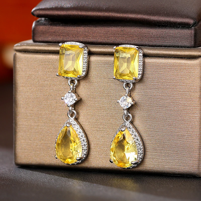 Luxury Pink & Yellow Cubic Zirconia Dangle Earrings