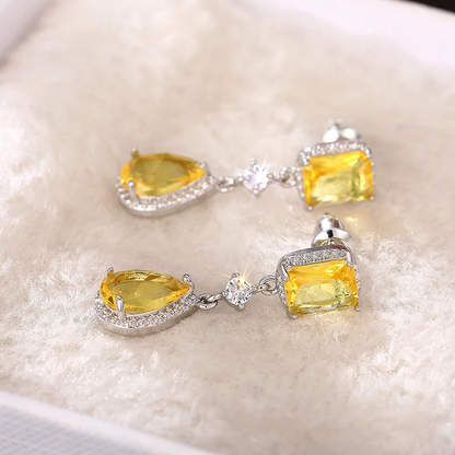 Luxury Pink & Yellow Cubic Zirconia Dangle Earrings