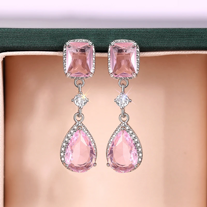 Luxury Pink & Yellow Cubic Zirconia Dangle Earrings