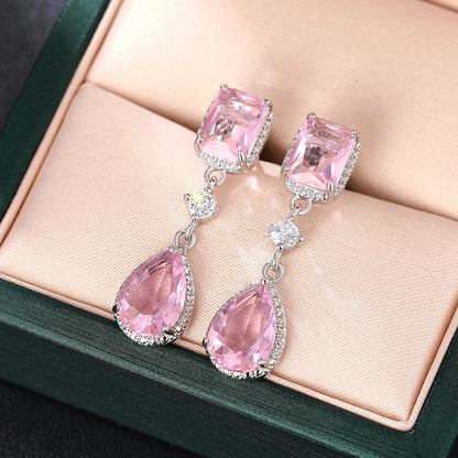 Luxury Pink & Yellow Cubic Zirconia Dangle Earrings